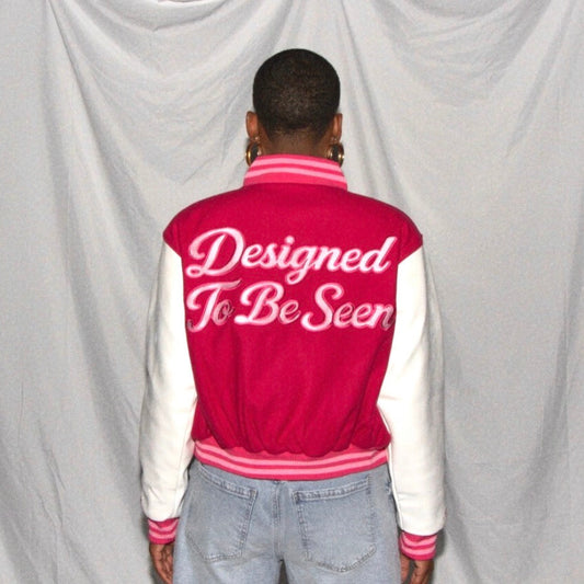 Women's Pink Varsity Jacket | Embroidered Letterman Jacket
