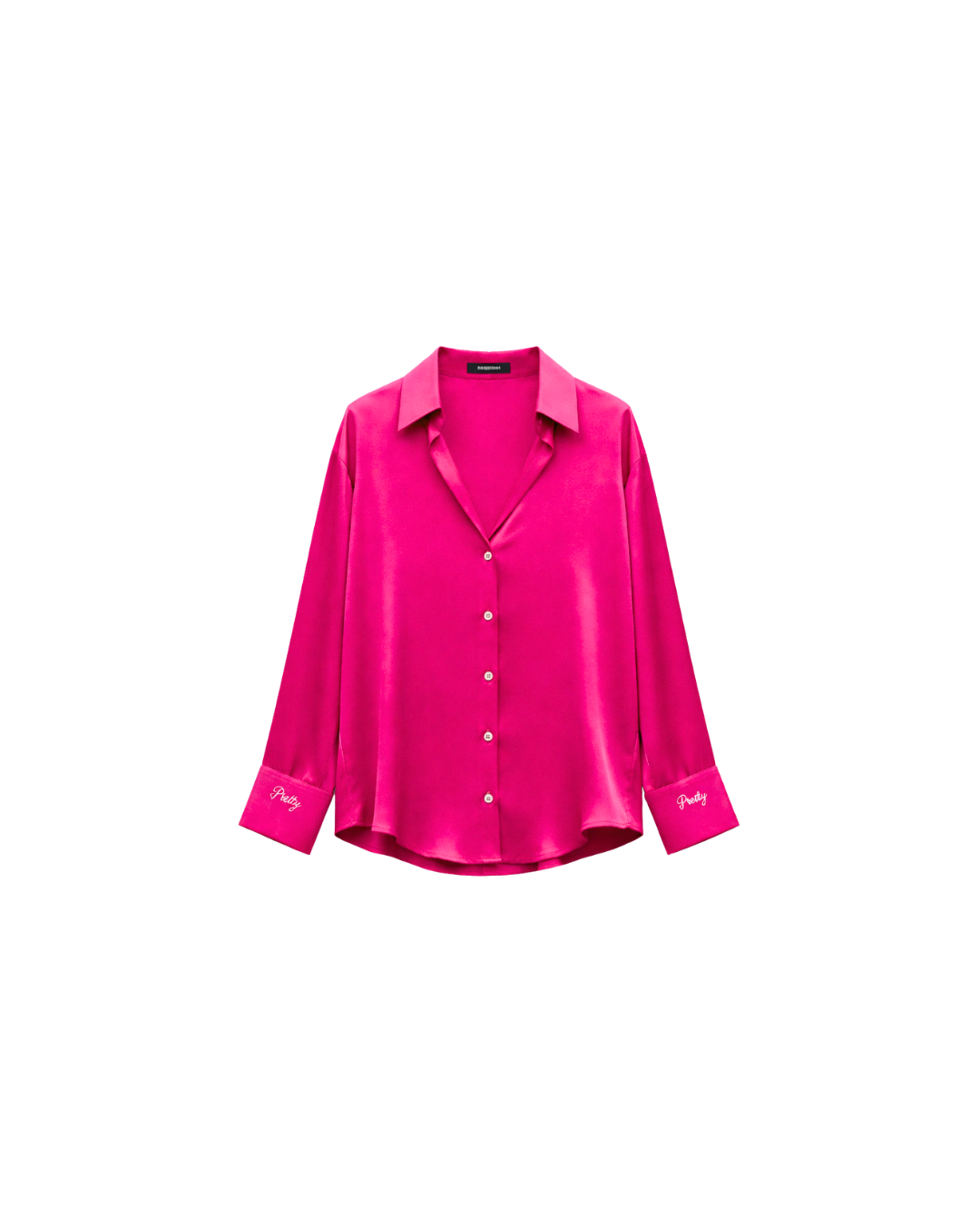 Hot Pink Satin Button-Up Blouse | Women's Long Sleeve Shirt