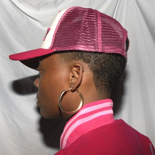 Pink & Cream Trucker Hat – Adjustable Embroidered Mesh Cap