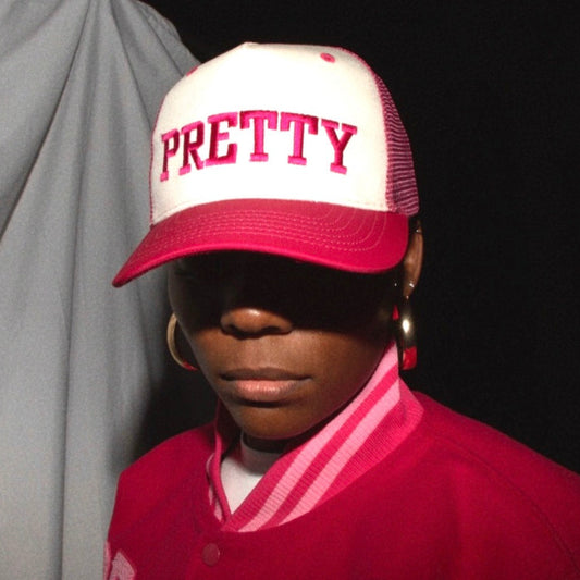 Pink & Cream Trucker Hat – Adjustable Embroidered Mesh Cap
