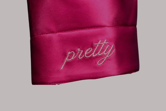 Hot Pink Satin Button-Up Blouse | Women's Long Sleeve Shirt
