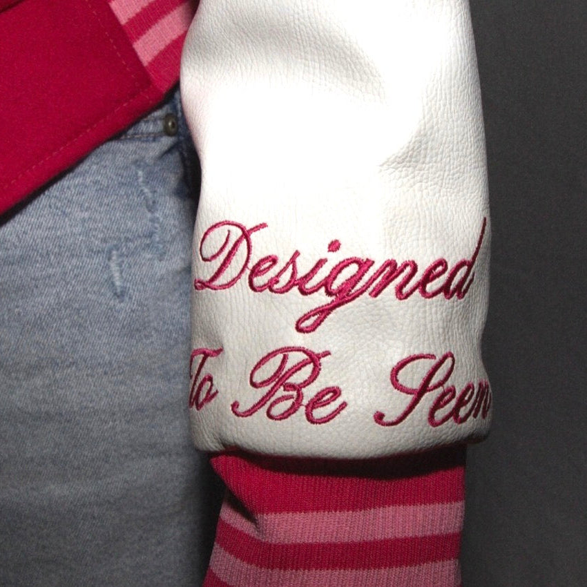 Women's Pink Varsity Jacket | Embroidered Letterman Jacket